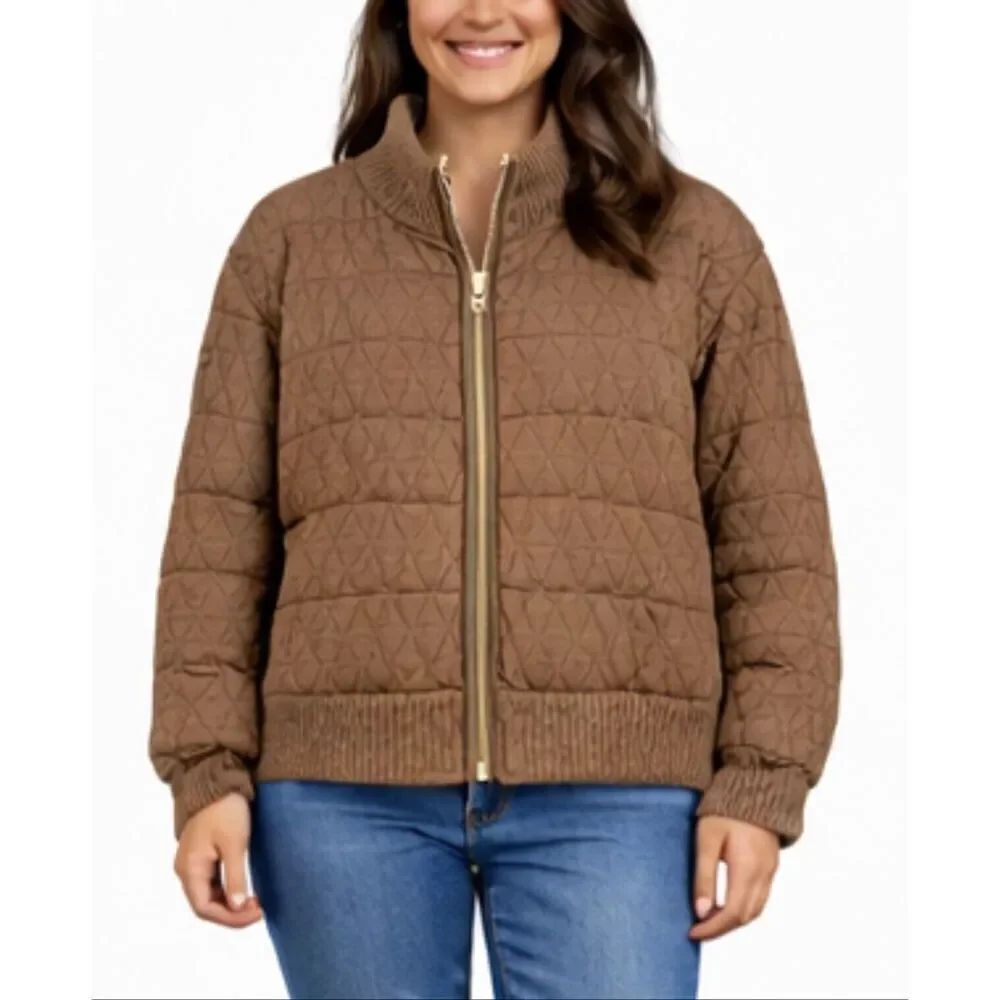 Joie tan puffer cableknit bomber style jacket M